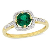 Miaенски Carat Carat T.G.W. Создаден смарагд и карат дијамант 10kt жолто злато ореол прстен