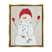 Sumn Industries Сезонски снежен човек насмеана црвена капа од празник сликарство злато пловила врамена уметничка