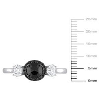 Карат Т.В. Црн дијамант и 5 8КТ Т.Г.В. Moissanite 10kt бело злато прстен за ангажман со три камен