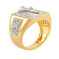 Брилијантност на ситни накит кристали Крушифи прстен во стерлинг сребро и златна плоча од 18 килограми, големина