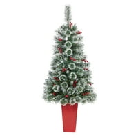 Скоро природно 52 Замрзнати бор со бобинки вештачко новогодишно дрво во црвена кула, прелитни со јасни LED