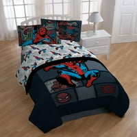 Полиестерски ликови со сини цртани ликови на пајакот-човек, кревет за деца, реверзибилен