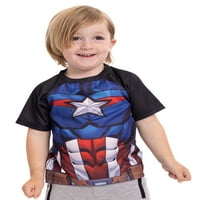 Marvel Avengers Toddler Boy 4PK краток ракав Sublimated Cosplay Tees - Hulk, Captain America, Black Panther,