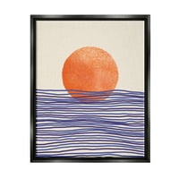 Слупел современ морски пејзаж Сонце Апстрактна слика црна пловила врамена уметничка печатена wallидна уметност