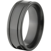 Рамен црн циркониумски прстен со две жлебови и полирана завршница