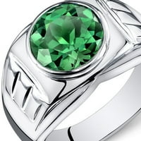 4. КТ круг зелена симулирана смарагд рамка прстен во стерлинг сребро