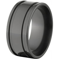 рамен црн циркониумски прстен со две жлебови во висок лак