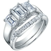 2. КТ Моисанит смарагд исечен ангажман прстен свадбен бенд невестински сет во сребро сребро