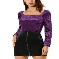 Уникатни поволни цени за женски кадифена блуза квадрат врат цврст долг ракав врв