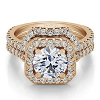 РИНГ Невестински сет: прстен за ангажман со дијаманти и Центар Цирконија во злато од роза од 14К