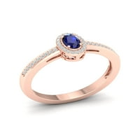 Империјален скапоцен камен 10К розово злато овално исечено сино сафир 1 10ct TW Diamond Halo Ringенски прстен