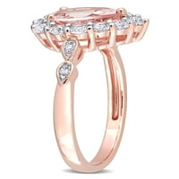 1- Карат Т.Г.В. Морганит, бел топаз и дијамант-акцент 10kt розово злато ореол прстен