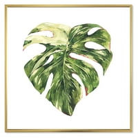 DesignArt 'Тропски зелени лисја на бело во Лето Тајмс III' Тропски врамен платно wallидна уметност печатење