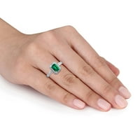 Ctенски КТ Миабела. Создаден прстен за ангажман на смарагд и дијамант Стерлинг сребро ореол