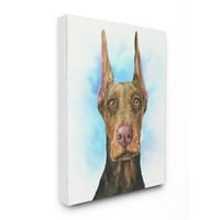 СТУПЕЛ ИНДУСТРИИ Симпатична Доберман куче миленичиња животно сино акварел сликарство Супер платно wallидна
