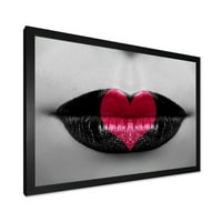 DesignArt 'Црвено срце во модерни уметнички печати со монохроматски усни'