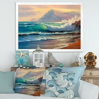 DesignArt 'Sunrise Gllow на морските бранови iii' Наутички и крајбрежен врамен уметнички принт