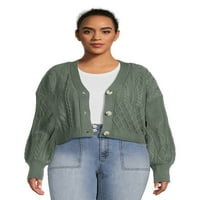 Без граници јуниори плус големина мешан плетен кардиган џемпер, средна тежина
