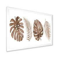 DesignArt 'Тропска палма и лисја на Монстера во теракота' Традиционално врамен уметнички принт