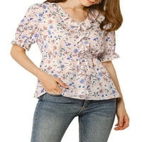 Блуза за кратки ракави на женски цвеќиња против вратот