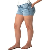 Сребрен фармерки копродукции женски дечко со средни шорцеви, големини на половината 24-36
