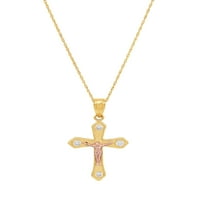 Brilliance Fine Jewelry Cubic Circonia Cross во 10K дво-тон злато на ланец исполнет со злато, 14 “