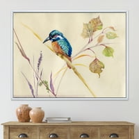 Заедничка птица Kingfisher на гранка врамена слика за сликање на платно уметничко печатење